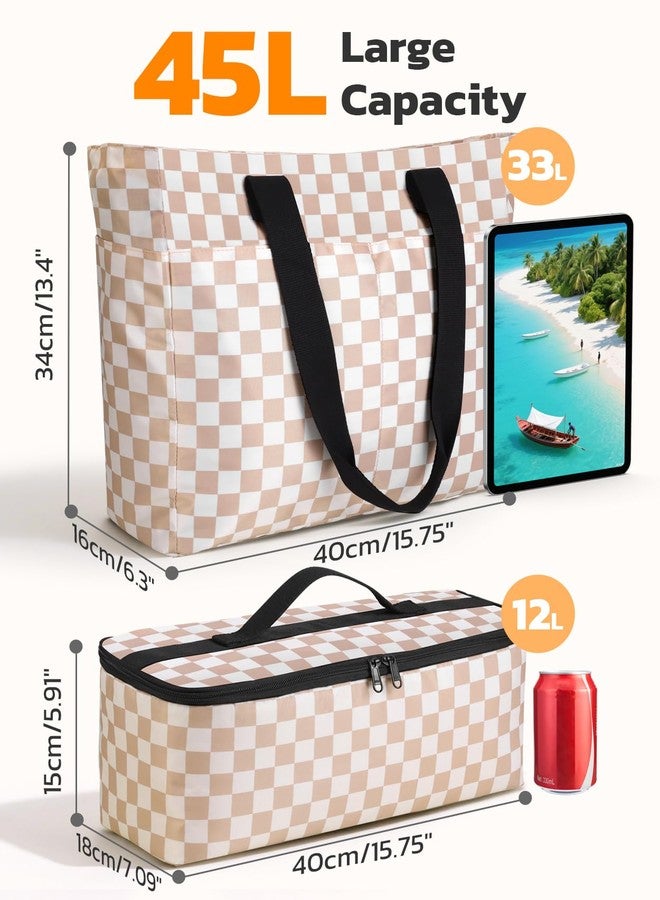 ISEYOU Beach Bag and Cooler Bag Set, 45L Waterproof Beach Tote with Zipper Closure, Foldable Extra Large XXL Family Weekender Bags, with 8 Pockets, Suitable for Pool, Picnic, Shopping, Travel - Image 3
